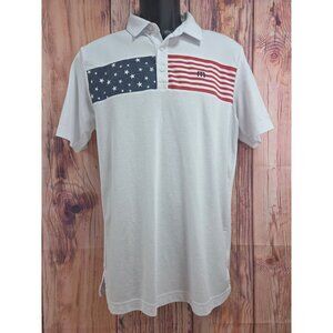 Travis Mathew Mens White Polo Medium With American Flag Design